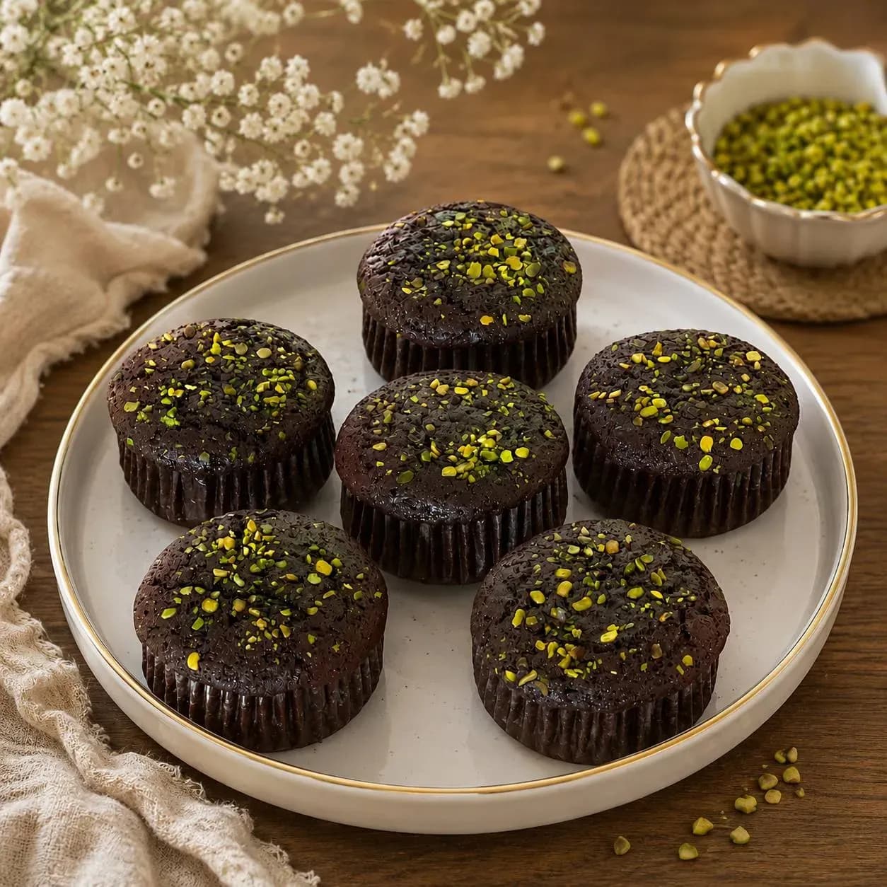 کاپ‌کیک شکلاتی پسته